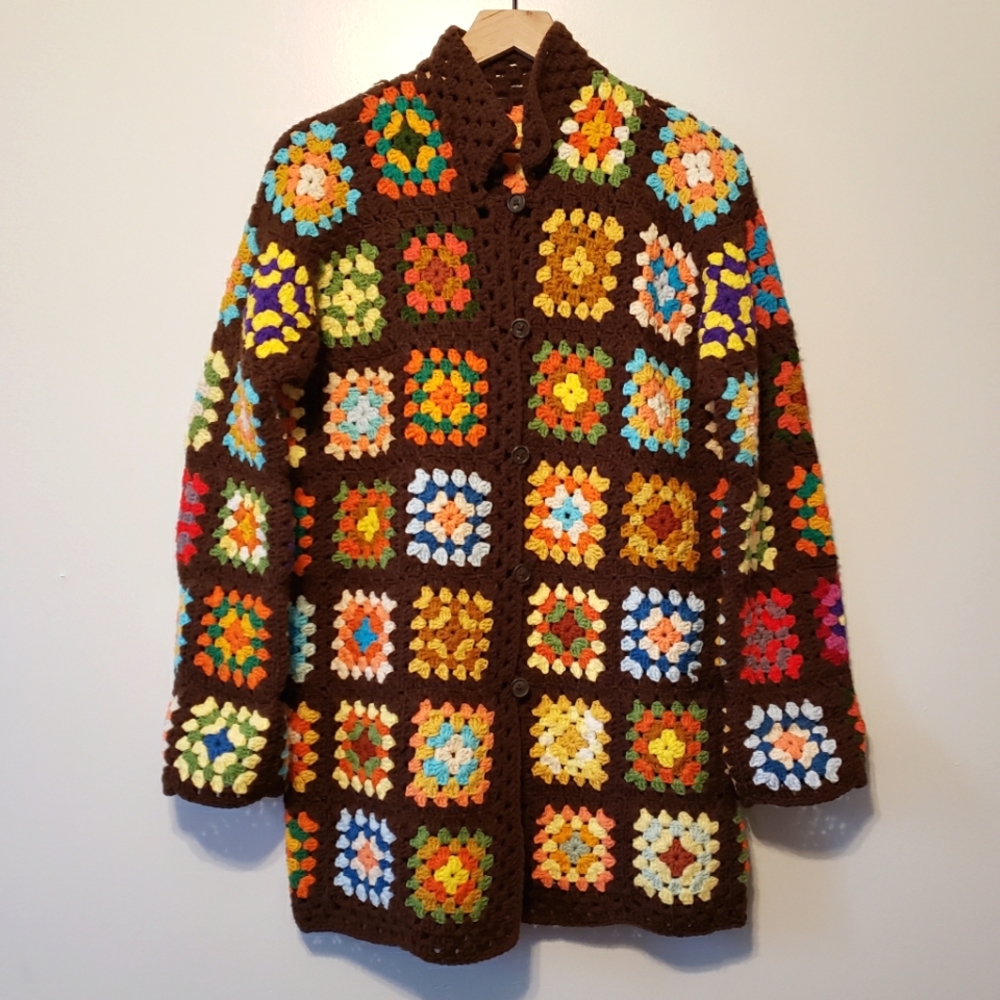 š„VINTAGE | Grandma's Hand-Crocheted Jacket 1970s - Picture 1 of 16